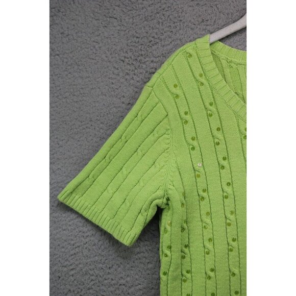 Quacker Factory Lime Green Short Sleeve Sweater-Medium-Sequins - Picture 3 of 10